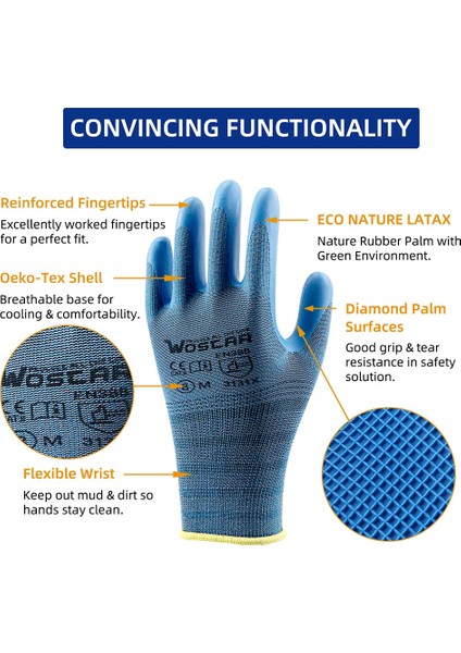 Mor-1 Stili M Boyutu Lavanta Renkli Polyester Gri Lateks Eldiven Wostar Koruyucu Iş Bahçe Kaymaz Su Geçirmez Bahçe Eldiveni (Yurt Dışından) fırsatları