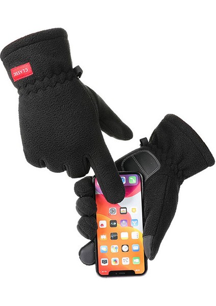 Siyah Bir Tarz Erkek Kadın Kış Polar Polar Silikon Kaymaz Dokunmatik Ekran Sürüş Eldiveni Artı Kadife Kalın Sıcak Spor Bisiklet Eldiveni (Yurt Dışından) modelleri