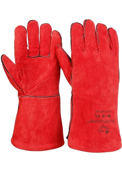 Kırmızı Stil Güvenlik Koruma Kaynak Eldiveni Alev Geçirmez Kaymaz Kalın Iki Katlı Dana Derisi Dayanıklı Dış Mekan Inşaat Iş Eldivenleri (Yurt Dışından)