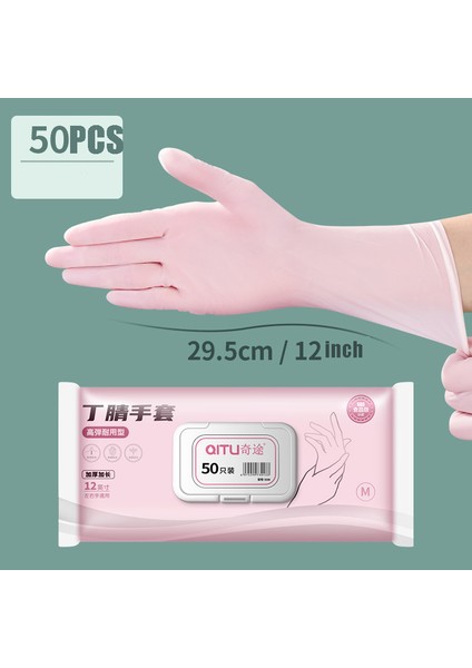 12 INÇ-50PCS-PEMBE Tarzı M Boyutu Mutfak Araçları Için Kalın Nitril Eldiven Gıda Sınıfı Ev Temizliği Eldivenleri - (Yurt Dışından)