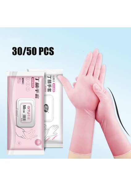 12 INÇ-50PCS-PEMBE Tarzı M Boyutu Mutfak Araçları Için Kalın Nitril Eldiven Gıda Sınıfı Ev Temizliği Eldivenleri - (Yurt Dışından) fiyatları