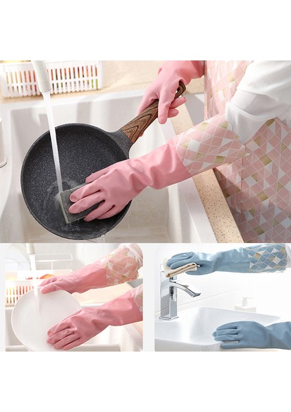 B3 Yeşil Tarzı L Boyutu Ev Temizliği Uzun Eldiven Pvc Çamaşır Suya Dayanıklı Plastik Ev Temizlik Araçları Kauçuk Kaymaz Peluş Mutfak Bulaşık Yıkama (Yurt Dışından) indirimleri