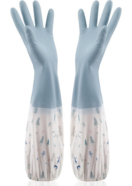 Mavi Stil L Boyutu Kadın Mutfak Kalın Kauçuk Eldivenler Bulaşık Yıkama Suya Dayanıklı Ev Işleri Kaliteli + Kadife Lateks Eldivenler (Yurt Dışından)