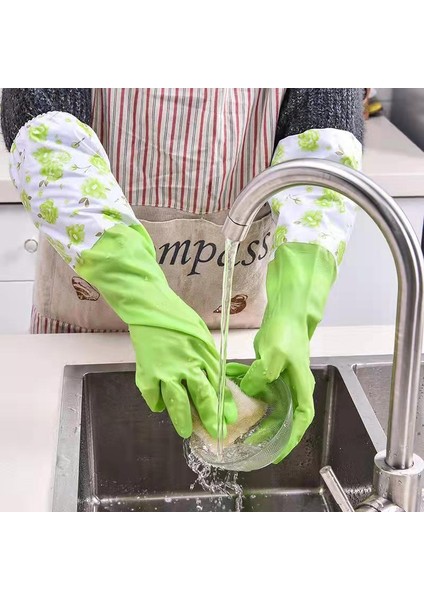 Renk 2 Stili M Boyutu Ev Işleri Mutfak Bulaşık Eldiveni Lateks Malzeme Su Geçirmez Kaymaz Dayanıklı Eldiven Moda Desen Ev Temizlik Malzemesi (Yurt Dışından) fiyatları
