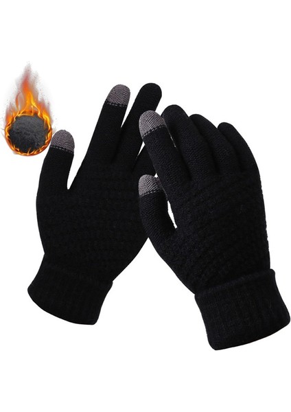 Siyah Stil Kış Sıcak Örme Eldiven Dokunmatik Ekran Örme Eldiven Kalın Sıcak Yetişkin Eldiveni Erkek Kadınlar Için (Yurt Dışından)