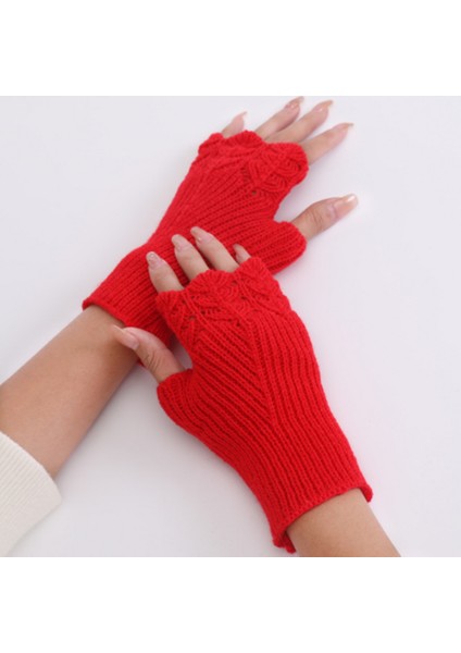 Kırmızı Stil Tek Boyut Kadın Bayan Parmaksız Eldiven Kış Sıcak Yumuşak Örme Eldivenler ST007 (Yurt Dışından)