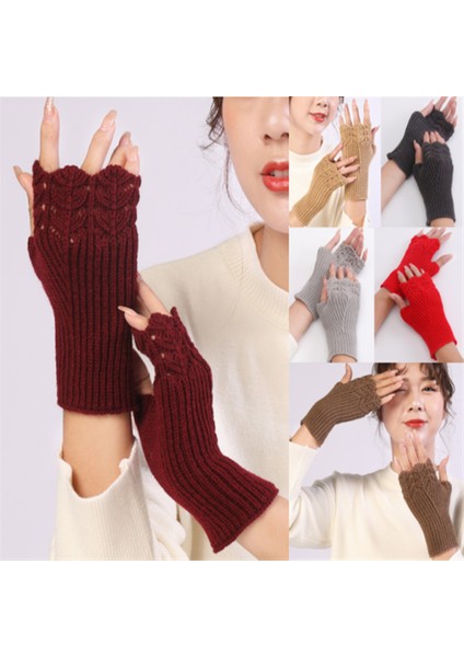 Kırmızı Stil Tek Boyut Kadın Bayan Parmaksız Eldiven Kış Sıcak Yumuşak Örme Eldivenler ST007 (Yurt Dışından) fiyatları