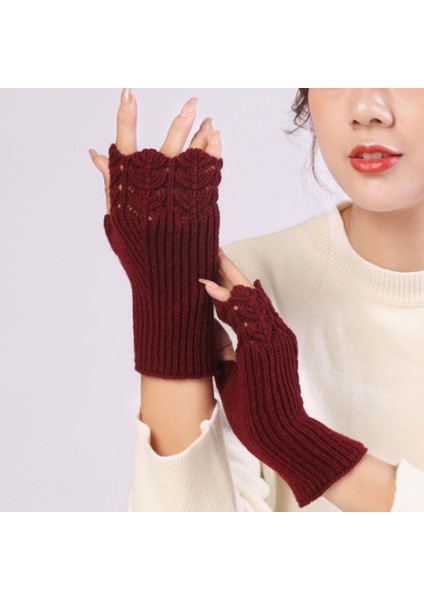 Kırmızı Stil Tek Boyut Kadın Bayan Parmaksız Eldiven Kış Sıcak Yumuşak Örme Eldivenler ST007 (Yurt Dışından) indirimleri