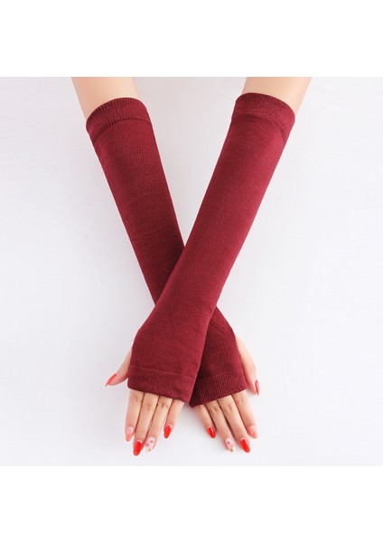 Kırmızı Stil Parmak Arası Eldiven Ince Stil Uzun Stil Cinsiyetler Arası Klasik Moda Esnek Parmaksız Kol Isıtıcıları Kolluk Düz Renk (Yurt Dışından)