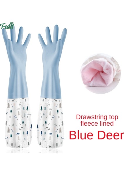 Mavi Kadife 50CM Tarzı M Boyutu Mutfak Kauçuk Eldivenler Bulaşık Eldiveni Güvenlik Eldiveni Kadın Suya Dayanıklı Temizlik Eldiveni (Yurt Dışından)