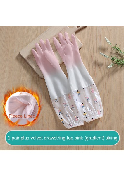 Pembe 888 Geniş Stil Tek Beden Herkese Uyar Kauçuk Parlaklık Dayanıklı Artı Kadınlar Mutfak Kalın Yün Eldivenler Bulaşık Yıkama Su Geçirmez Ev Temizliği (Yurt Dışından)
