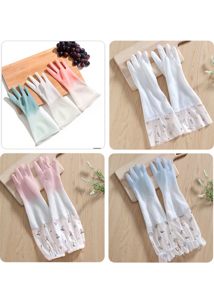 Pembe 888 Geniş Stil Tek Beden Herkese Uyar Kauçuk Parlaklık Dayanıklı Artı Kadınlar Mutfak Kalın Yün Eldivenler Bulaşık Yıkama Su Geçirmez Ev Temizliği (Yurt Dışından) indirimleri