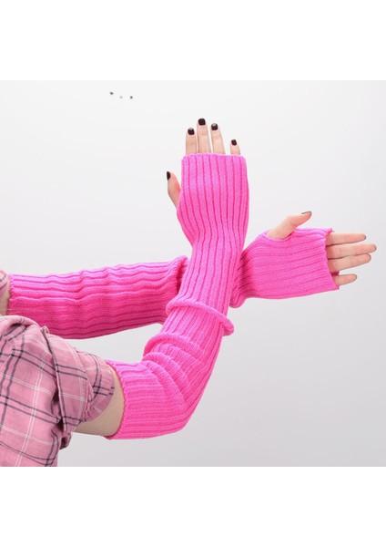 Gül Kırmızı Tarzı UZUNLUK-52CM Kadın Ince Uzun Örme Parmaksız Eldiven Dirsekten Daha Uzun Kol Isıtıcıları Rahat Kolluklar Punk Yumuşak Dişi Goth Lolita Aksesuarları Eldiven (Yurt Dışından)
