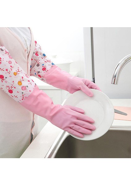 No.4 Stili Mutfak Elastik Uzun Kollu Temizlik Eldiveni ve Kadife Sıcak Eldiven Ev Su Geçirmez Bulaşık Eldiveni Ghmy (Yurt Dışından) fırsatları