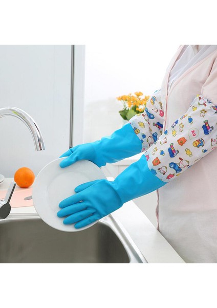 No.4 Stili Mutfak Elastik Uzun Kollu Temizlik Eldiveni ve Kadife Sıcak Eldiven Ev Su Geçirmez Bulaşık Eldiveni Ghmy (Yurt Dışından) indirimleri