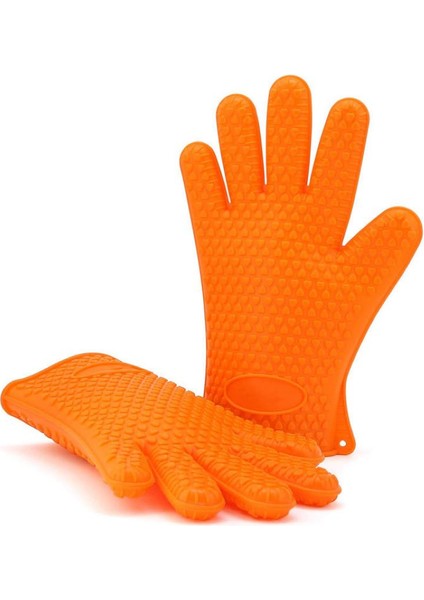 Turuncu Tarzı 1 Çift Saf Renk Kalp Şekilli Ev Eldiveni Gıda Sınıfı Silikon Mikrodalga Fırın Yüksek Sıcaklık Eldiveni Mutfak Fırın Aracı (Yurt Dışından)