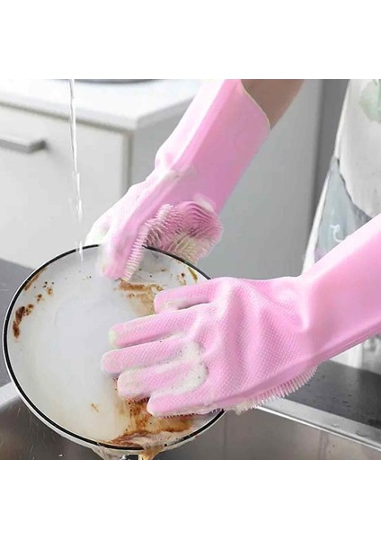Pembe 100G Tarzı Mutfak Ev Için Silikon Bulaşık Eldiveni Temizlik Eldiveni (Yurt Dışından) fırsatları