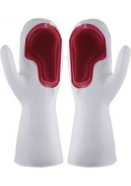 Kırmızı Stil 31X14CM Yeniden Kullanılabilir Silikon Eldiven ile Yıkama Fırçası, Isıya Dayanıklı Evde Bulaşık Yıkama Temizlik Eldiveni Mutfak Araçları Silikon Eldiven (Yurt Dışından)