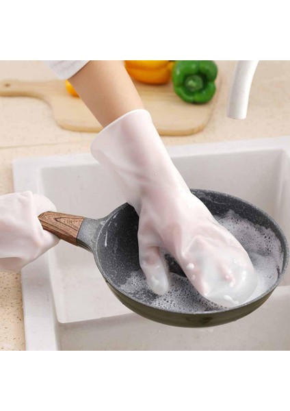 Kırmızı Stil 31X14CM Yeniden Kullanılabilir Silikon Eldiven ile Yıkama Fırçası, Isıya Dayanıklı Evde Bulaşık Yıkama Temizlik Eldiveni Mutfak Araçları Silikon Eldiven (Yurt Dışından)