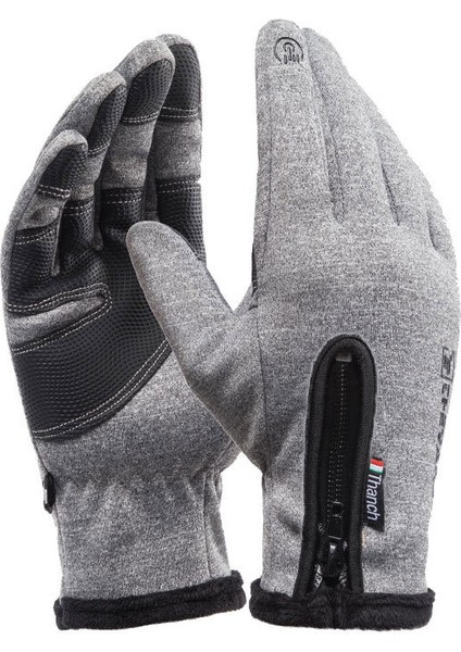 Gri Tarzı L Boyutu Erkek Kadın Spor Fitness Kaymaz Bisiklet Eldiveni Kış Artı Peluş Kalın Sıcak Dokunmatik Ekran Motosiklet Fermuar Kayak Eldiveni C57 (Yurt Dışından)