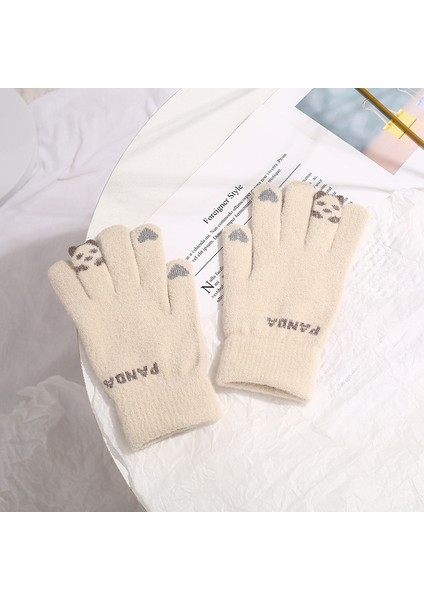 Bej Tarzı Kadınlar Için Kış Dokunmatik Ekran Eldiveni Sıcak Esnek Örgü Eldiven Modelleri Yün Imitasyonu Tam Parmaklı Guantes Dişi Tığ Işleme Luvas Kalınlaşma (Yurt Dışından)