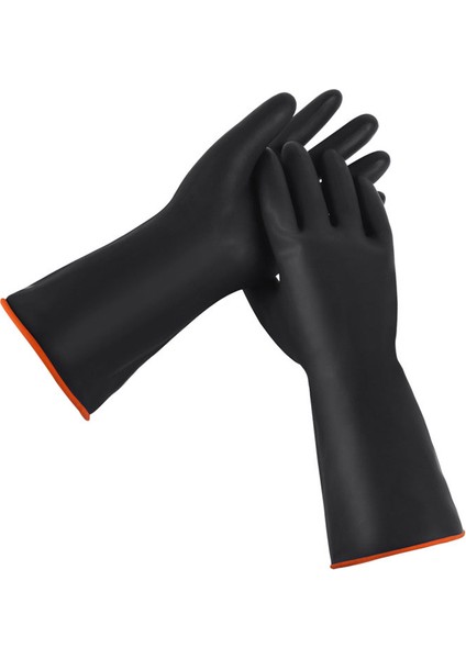 35CM Tarzı Fabrika Için Siyah Asit Dirençli Kauçuk Eldiven Kalınlaştırılmış Büyük Aşınmaya Dayanıklı Su Geçirmez ve Korozyona Dayanıklı Iş Güvenliği Eldiveni (Yurt Dışından)