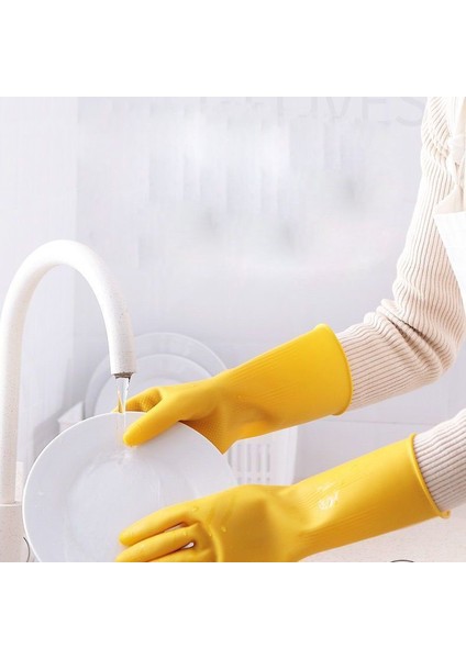 Sarı Stil S 32CM Kauçuk Lateks Eldiven Çamaşır Yıkama Iş Güvenliği Eldiveni Mutfak Aksesuarları Bulaşık Yıkama Su Geçirmez Eldiven Temizlik Aracı (Yurt Dışından)