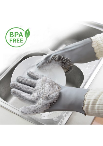 Gri Tarzı Mutfak Sihirli Silikon Bulaşık Eldiveni Ev Temizlik Eldiveni Süngerli Bulaşık Eldiveni (Yurt Dışından) fiyatları