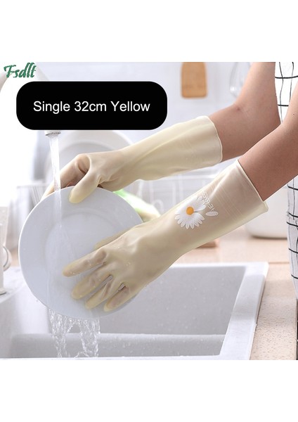 Papatya Sarısı 32CM Stili L Boyutu Mutfak Kauçuk Eldivenler Bulaşık Eldiveni Güvenlik Eldiveni Kadın Suya Dayanıklı Temizlik Eldiveni (Yurt Dışından)