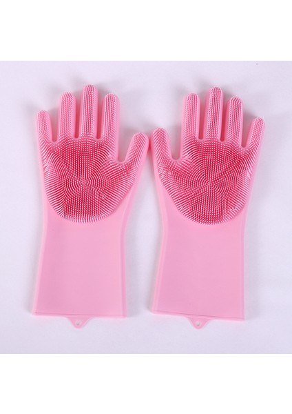 Pembe Tarzı Bulaşık Yıkama Temizlik Eldivenleri Sihirli Silikon Kauçuk Bulaşık Yıkama Eldivenleri Ev Temizleyici Mutfak Temizleme Aracı Ovma 1 Çift (Yurt Dışından)