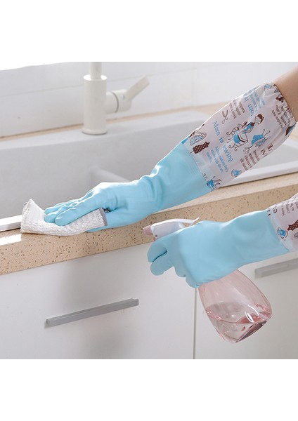 Yeşil Tarzı L Boyutu Kalın Temizlik Eldiveni Kauçuk Kadife Uzun Eldiven Kaymaz Bulaşık Yıkama Ev Eldiveni Pvc Çamaşır Yıkama Su Geçirmez Plastik Ev Eldiveni (Yurt Dışından)