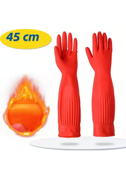 45 cm Akın Tarzı M Boyutu 45 cm Kışlık Artı Kadife Sıcaklık Tümü Bir Arada Kadife Kauçuk Lateks Eldiven Su Geçirmez ve Dayanıklı Ev Işleri Bulaşık ve Çamaşır Yıkama Eldiveni (Yurt Dışından)