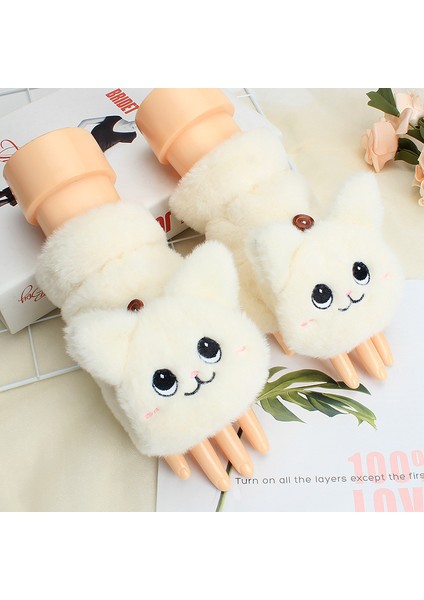 C Tarzı Kadınlar Için Kış Sıcak Yumuşak Tavşan Kürkü Örme Eldivenler Yarım Parmaklı Sürüş Eldivenleri Peluş Kalın Sevimli Kedi Dokunmatik Ekran Eldivenleri U2 (Yurt Dışından)