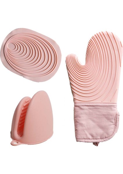 Pembe Set Stili 1 Adet Mutfak Gıda Sınıfı Silikon Eldiven Yüksek Sıcaklık Direnci Mikrodalga Isı Yalıtım Eldiven Ev Eldiveni El Klipsi (Yurt Dışından)