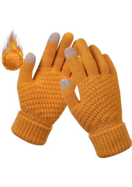Sarı Stil Kış Sıcak Örme Eldiven Dokunmatik Ekran Örme Eldiven Kalın Sıcak Yetişkin Eldiveni Erkek Kadınlar Için (Yurt Dışından)