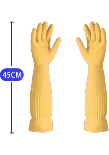 Açık Sarı Tarzı 45CM 1 Çift Uzun Bulaşık Yıkama Temizlik Eldiveni Silikon Kauçuk Bulaşık Yıkama Eldiveni Ev Temizlik Fırçası Mutfak Temizlik Aracı (Yurt Dışından)