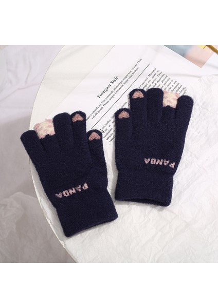 Lacivert Tarzı Kadınlar Için Kış Dokunmatik Ekran Eldiveni Sıcak Esnek Örgü Eldiven Modelleri Yün Imitasyonu Tam Parmaklı Guantes Dişi Tığ Işleme Luvas Kalınlaşma (Yurt Dışından)