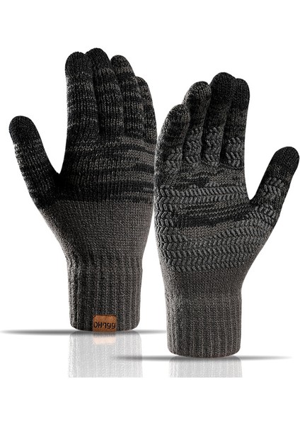 Siyah Stil Erkekler Için Örme Eldivenler Sonbahar ve Kış Artı Kadife Renk Eşleştirme Ofset Baskı Dokunmatik Ekran Sıcak Eldivenler (Yurt Dışından)