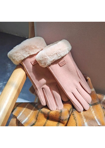 Stil B Pembe Stil Kadın Kış Eldiveni Kore Versiyonu Sevimli Kurdele Yumuşak Kalın Peluşlu Sonbahar Bisiklet Sıcak Tutma Dokunmatik Ekran (Yurt Dışından)