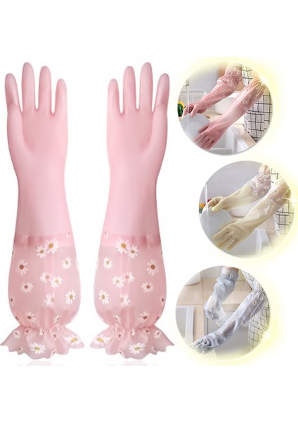 Pembe - Flanel Tarzı Mutfak Bulaşık Yıkama Eldiveni Uzun Kollu Flanel Isıtma Ev Temizliği Kauçuk Eldiven Su Geçirmez Kış Eldiveni Dayanıklı (Yurt Dışından) fırsatları