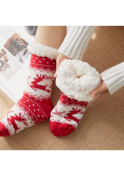 STIL11 Tarzı Tek Beden Herkese Uyar Kadınlar Için Noel Sıcak Peluş Çoraplar Yumuşak Örme Termal Çoraplar Ev Içi Sevimli Halı Kaymaz Çoraplar Noel Hediyesi (Yurt Dışından) fiyatları
