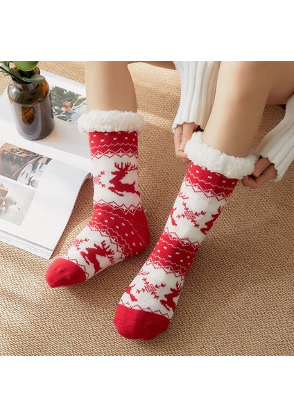 STIL11 Tarzı Tek Beden Herkese Uyar Kadınlar Için Noel Sıcak Peluş Çoraplar Yumuşak Örme Termal Çoraplar Ev Içi Sevimli Halı Kaymaz Çoraplar Noel Hediyesi (Yurt Dışından) modelleri