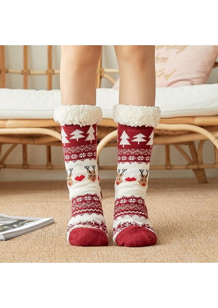 STIL11 Tarzı Tek Beden Herkese Uyar Kadınlar Için Noel Sıcak Peluş Çoraplar Yumuşak Örme Termal Çoraplar Ev Içi Sevimli Halı Kaymaz Çoraplar Noel Hediyesi (Yurt Dışından) fırsatları