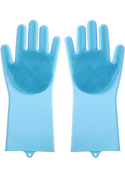 Mavi Stil 1 Çift Bulaşık Yıkama Temizlik Eldiveni Sihrili Silikon Sünger Lastik Bulaşık Yıkama Eldiveni Tekrar Kullanılabilir Mutfak Temizlik Araçları (Yurt Dışından)