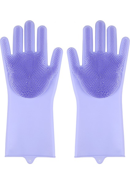 Mor Tarzı 1 Çift Bulaşık Yıkama Temizlik Eldiveni Sihrili Silikon Kauçuk Bulaşık Yıkama Eldiveni Ev Temizleyici Mutfak Temizleme Aracı Sünger (Yurt Dışından)