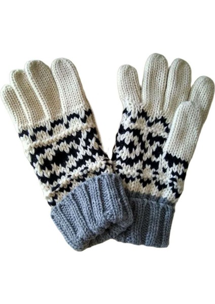 Beyaz Stil Tek Beden Herkese Uyar Kızlar Için Kış Sıcak Eldivenler Streç Örme Pamuk Karışımlı Tam Parmak Eldivenler Açık Kayma Sporları Etnik Jakarlı Moda Eldivenler (Yurt Dışından)