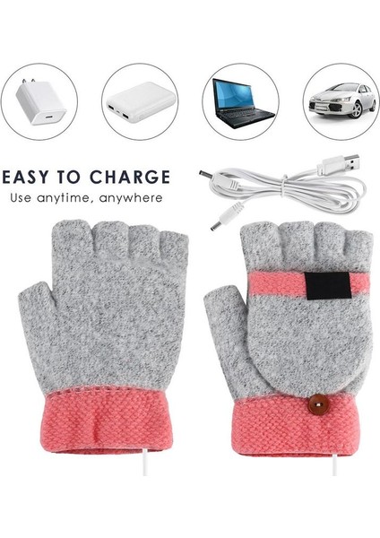 Siyah Stil USB Isıtmalı Eldiven Kadınlar ve Erkekler Çift Taraflı Isıtma Eldiveni Elektrikli Eldivenler Örgü Eller Tam ve Yarım Isıtmalı Parmaksız Eldivenler (Yurt Dışından)