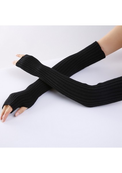Siyah Stil UZUNLUK-52CM Yeni Uzun Parmaksız Eldiven Kadınlar Kış Isıtıcı Örme Kol Kapağı Ince Rahat Yumuşak Kız Gotik Kıyafetler Kadın Punk Gotik Eldiven (Yurt Dışından)
