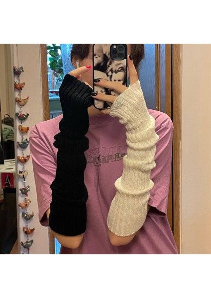 Siyah Stil UZUNLUK-52CM Yeni Uzun Parmaksız Eldiven Kadınlar Kış Isıtıcı Örme Kol Kapağı Ince Rahat Yumuşak Kız Gotik Kıyafetler Kadın Punk Gotik Eldiven (Yurt Dışından)