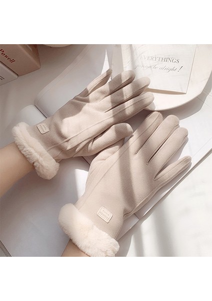 Koyu Gri Tarzı Kadın Kış Polarlı Kalın Bisiklet Eldiveni Yeni Şirin Kore Stili Kürk Ağız Dokunmatik Ekran Sıcak Eldiven (Yurt Dışından) fırsatları